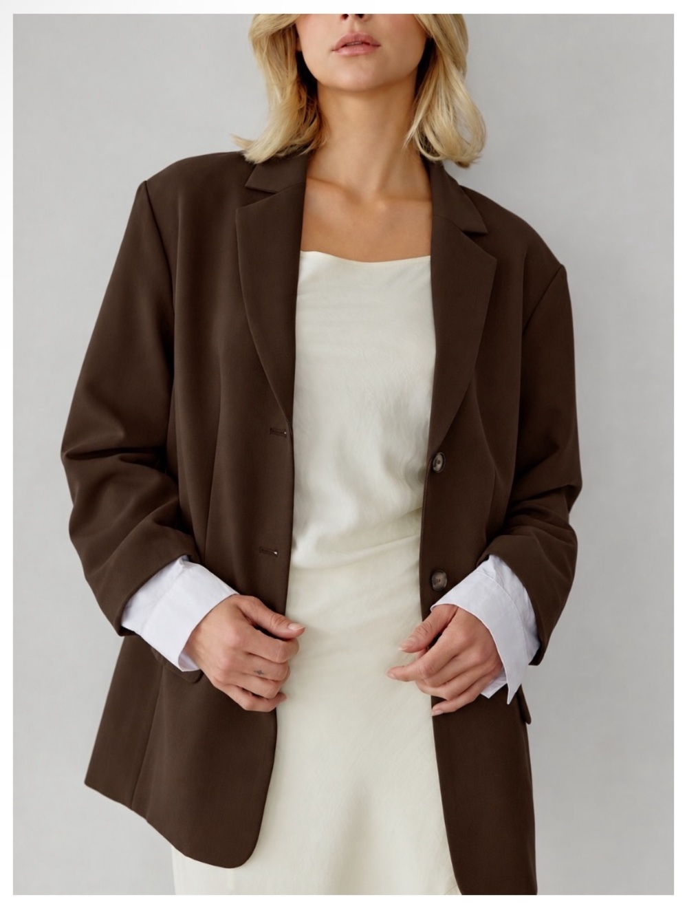 NWT ALL ROW Lined Button Front Blazer w/Exposed White Shirt Cuffs - Brown